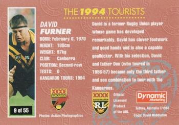 1994 Dynamic Kangaroo Heroes #9 David Furner Back